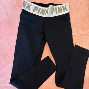 PINK Victoria's Secret Black Yoga Leggings with gold Detail